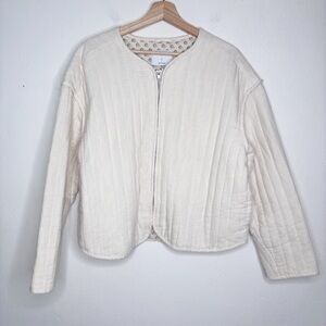 Old Navy Quilted Utility Jacket Ivory Boxy Full Zip Size L EUC